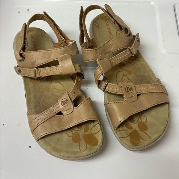 Merrell Swivel Lavish Women’s Sand Dollar Tan Leather Strappy Sandals SZ 9 - Picture 1 of 5